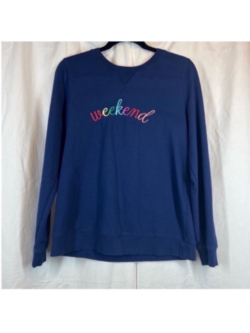 St John’s Bay rainbow embroidered weekend classic pullover sweatshirt